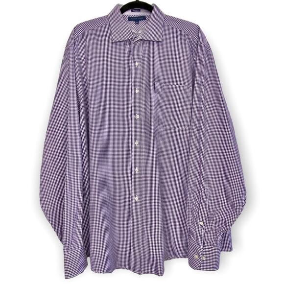 Tommy Hilfiger Men's Gingham Dress Shirt with Contrast Cuffs, 17.5 36/37 - Picture 2 of 8